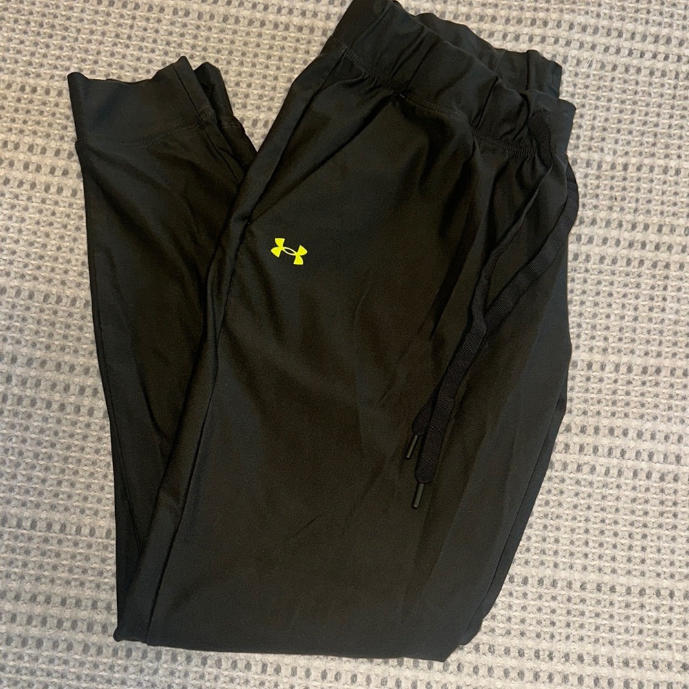 Under Armour Dark Olive Track Pants with Lime Logo